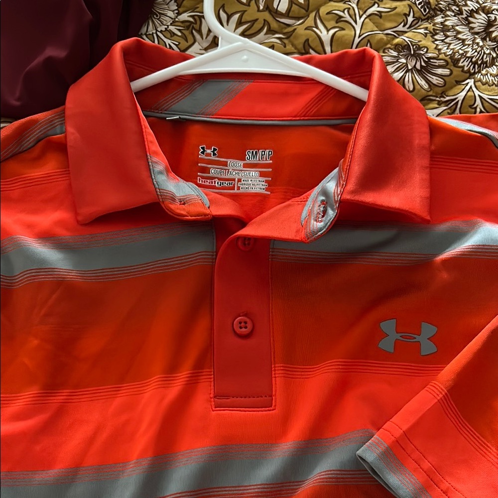 Under Armour Men's Red and Gray Polo Shirt
